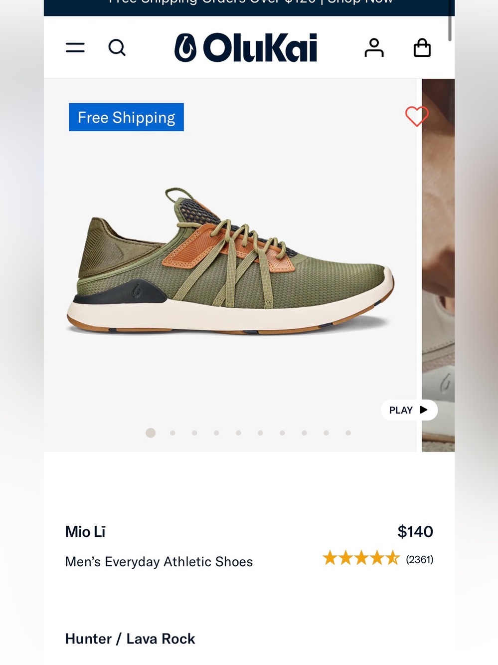 OluKai Mio Li Men's Athletic Sneaker - Olive with Tan Accents